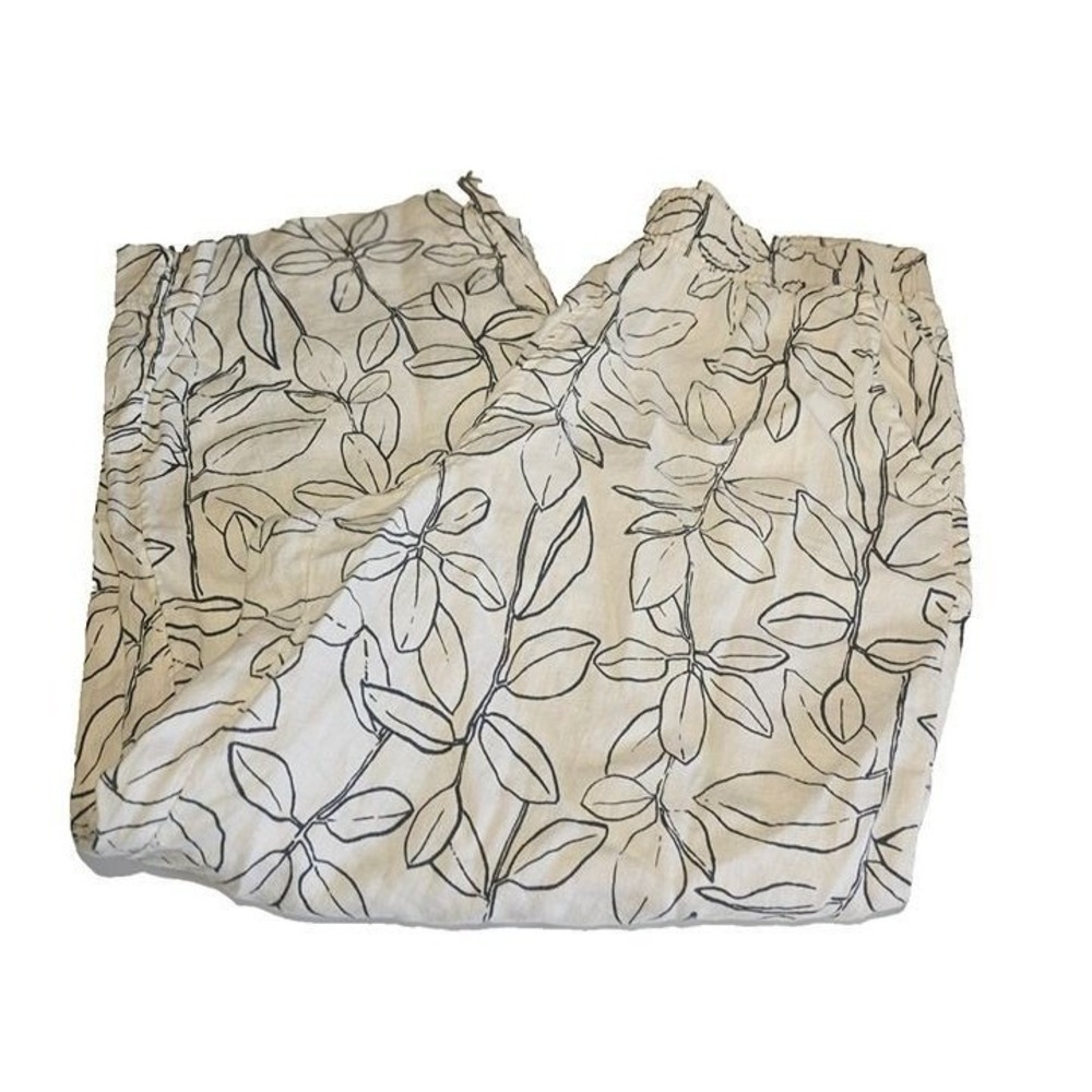 Cynthia Rowley 100%‎ Linen Wide Leg Crop Pants Leaf Botanical Print White Boho L - Picture 3 of 6